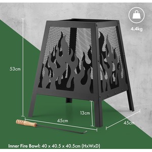 Steel Fire Pit Square Design Outdoor - Black