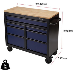 Draper Bunker Roller Workstation with Workbench - Blue / Roller Tool Cabinet, 7 Drawer by Draper