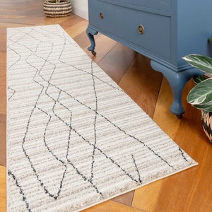 Beige Abstract Linear Moroccan Berber Area Rug by The Rug House