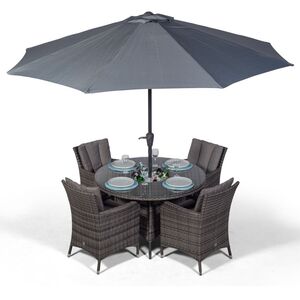 Savannah Round Rattan Patio Dining Set with Ice Bucket Drinks Cooler - Grey / 4 by Giardino