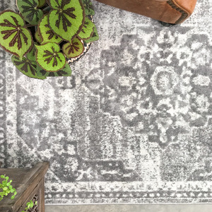 Grey Traditional Medallion Bordered Living Area Rug by The Rug House