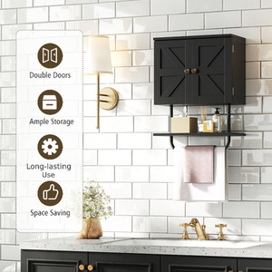 Bathroom Wall-Mounted Cabinet - Black by Costway