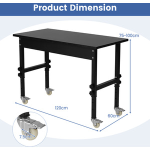 Adjustable Workbench Large Workspace with Casters - Black by Costway