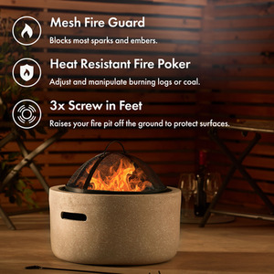Faux Concrete Fire Pit with BBQ Grill - Beige by VonHaus