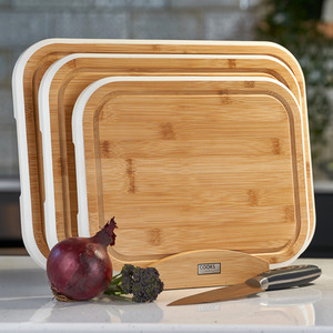 Cooks Professional 3 Piece Bamboo Chopping Board Set with Bamboo Stand - White by Cooks Professional