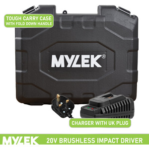 Cordless Li-ion Impact Drill Driver 20V Brushless Hammer Action - Black by Mylek