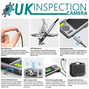 5mm Dual Camera Probe Cavity Endoscope with 5 inch HD IPS Colour Screen by UK Inspection Camera