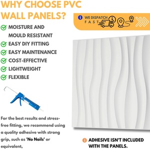 3D Wall Panels (50x50 cm) PVC Cladding Panel in White Waves Design by NOVECRAFTO