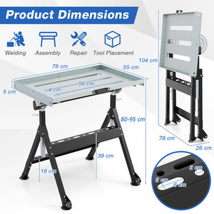 Folding Welding Table 180 Kg Load Tiltable Steel Workbench - Black by Costway