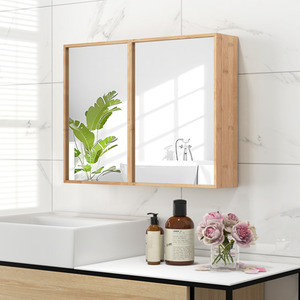 Bamboo Double Door Medicine Cabinet - Natural by Costway