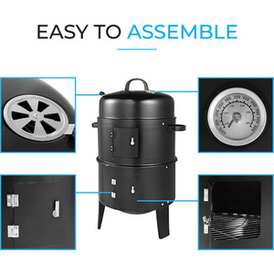 Fit4home Barrel Outdoor Charcoal BBQ Grill 3 in 1 Smoker Grill - Black by Fit4home