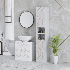 HOMCOM Bathroom Storage Unit Tall Bathroom Cabinet with Doors White - White by HOMCOM