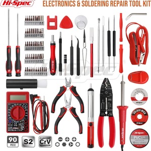 90 Piece Electronics Soldering Repair Kit - Red by Hi-Spec