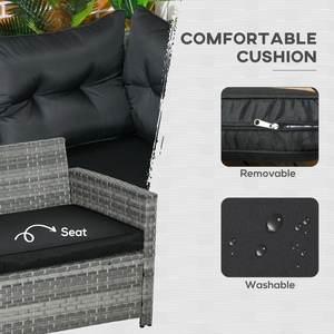 Outsunny 5 Pieces Patio Garden Rattan Sofa Furniture Set with Stools, Table - Grey by Outsunny