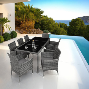 Rattan Garden Furniture Set 81 With Protective Cover - Mottled Grey/Grey by tectake