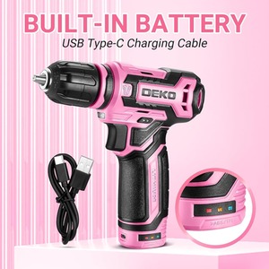 Cordless Drill 12V with Tool Set - Pink