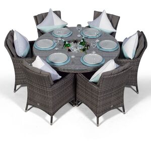 Savannah Round Rattan Patio Dining Set with Ice Bucket Drinks Cooler - Grey / 6 by Giardino