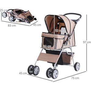 PawHut Pet Stroller Cats Foldable Travel Carriage with Wheels Zipper - Brown by PawHut