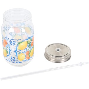 Dolce Vita Print Mason Jar with Straw - Multicolour