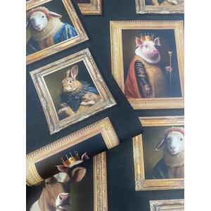 Regal Animals Wallpaper - Charcoal by Muriva