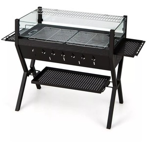 Stainless Steel Charcoal BBQ Grill with Wind Guard - Black by Wyld and Coco