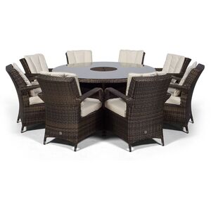 Arizona Round Rattan Patio Dining Set with Ice Bucket Drinks Cooler - Brown / 8 by Giardino