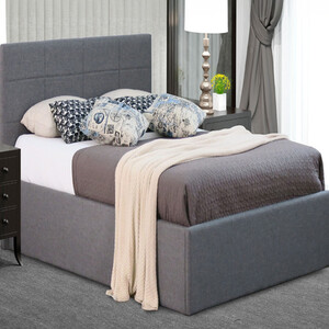 Grey Fabric Gas Lift Ottoman Bed - Grey / Single