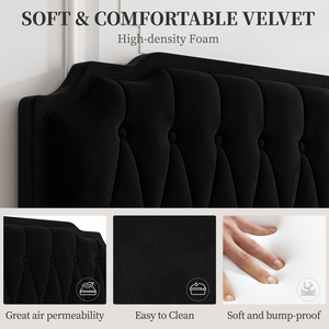 Upholstered Bed Frame with Button-Tufted Headboard - Black / Double by Yaheetech