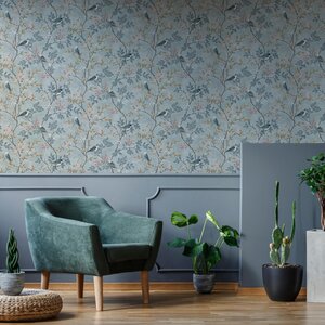 Superfresco Easy Birds of a Feathers Floral Denim Wallpaper - Blue by Superfresco Easy