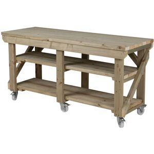 Wooden Workbench With Double Shelf And Wheels by Arbor Garden Solutions