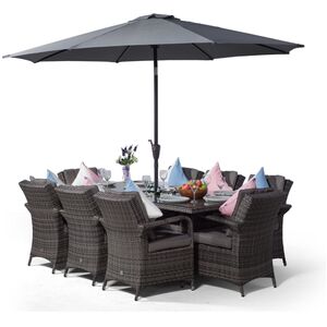 Arizona Square Rattan Patio Dining Set with Ice Bucket Drinks Cooler - Grey / 8 by Giardino