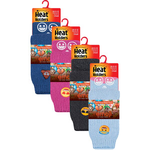 Heat Holders 4 Pairs of Kids Novelty Emoji Thermal Slipper Socks - Black / 9-12 by Heat Holders