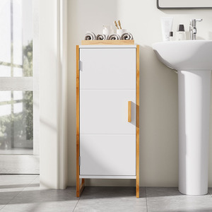 Bathroom Cabinet with Raised Bamboo Frame - White by lifeideas