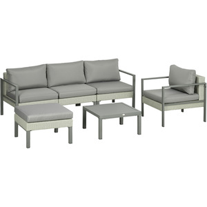 Outsunny Outdoor Patio Sofa Set with Table Cushions Stool - Light Grey by Outsunny