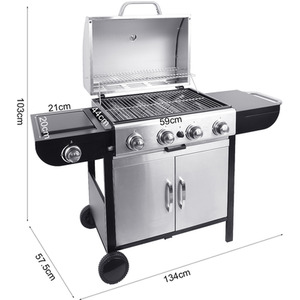 Outdoor Gas BBQ Grill Trolley With Side Shelf - Silvery Black / 134cm by Livingandhome