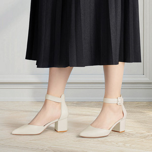 High Heels Pointed-Toe Block Pumps with Ankle Strap by Livingandhome