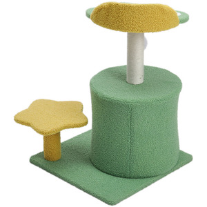 Cat Tree with Hanging Ball Toy and Scratching Post - Green + Yellow by Livingandhome