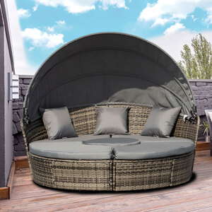 Outsunny 5 Piece Cushioned Outdoor Rattan Round Sofa Set - Grey by Outsunny