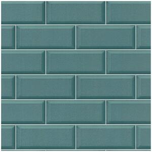 Realistic Wall Tiles Vinyl Wallpaper Paste The Wall - Teal by Rasch