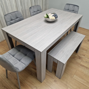 Grey Dining Table Set With 4 Grey Tufted Velvet Chairs And 1 Bench - Grey by KOSY KOALA