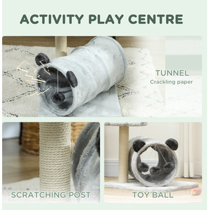 PawHut Cat Tree with Scratching Post Cat Bed Cat Tunnel Toy Ball - Grey by PawHut