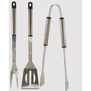 3 Piece BBQ Tool Set Utensil - Silver by Garden Mile