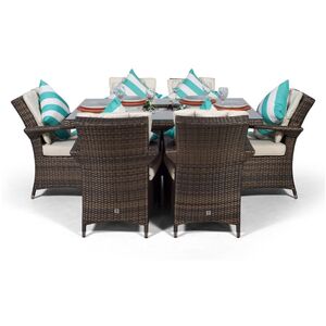 Arizona Square Rattan Patio Dining Set with Ice Bucket Drinks Cooler - Brown / 6 by Giardino