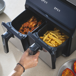 Dual Air Fryer 8L XL Capacity and Digital Display - Silver by Cooks Professional