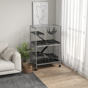 PawHut Pet Cage Small Animal House for Ferret Chinchilla Kitten with Hammock - Grey by PawHut