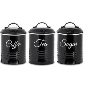 Innoteck Kitchen Canister Set Round 3 Piece Tea Coffee Sugar - Black by Innoteck