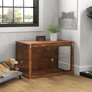 PawHut 2 Doors Dog Crate - Rustic Brown / 77cm by PawHut