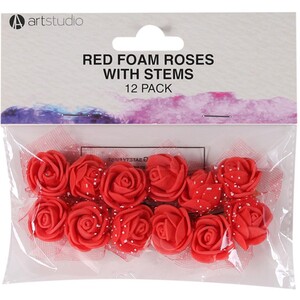 Pack of 12 Foam Roses with Stems - Red by Art Studio