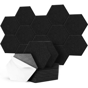 Set Of 12 Hexagon Self Adhesive Acoustic Wall Panels Tiles - Black by Gr8 Home