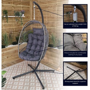 Steel Frame Hanging Egg Chair with Stand, Cover and Cushions - Grey by Samuel Alexander